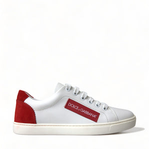 Dolce &amp; Gabbana Chic White Leather Sneakers with Red Accents