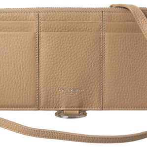 Dolce &amp; Gabbana Elegant Beige Leather Wallet with Detachable Strap