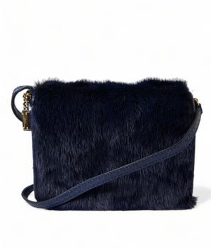 Dolce & Gabbana Dark Blue Fur Ayers Lily Twist Crossbody Shoulder Bag