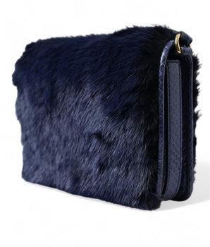 Dolce & Gabbana Dark Blue Fur Ayers Lily Twist Crossbody Shoulder Bag