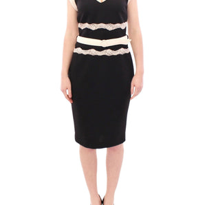 Cavalli Elegant Sheath Lace Dress in Black and Beige