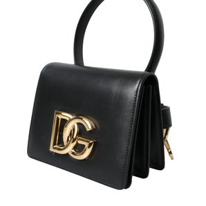 Dolce & Gabbana Elegant Black Leather Belt Bag with Gold Accents