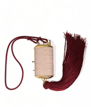 Dolce &amp; Gabbana Pink Exotic Leather Mini Mirror Tassel Makeup Bag