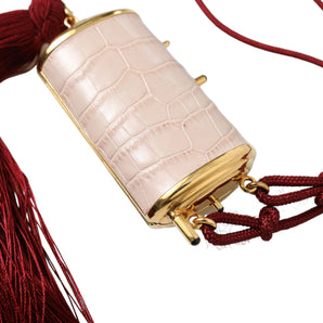 Dolce &amp; Gabbana Exotic Pink Leather Mini Mirror Bag with Tassel