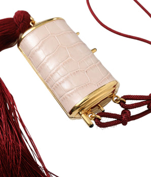 Dolce &amp; Gabbana Pink Exotic Leather Mini Mirror Tassel Makeup Bag