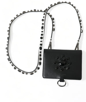Dolce &amp; Gabbana Black Leather Crystal Embellished Card Holder Wallet