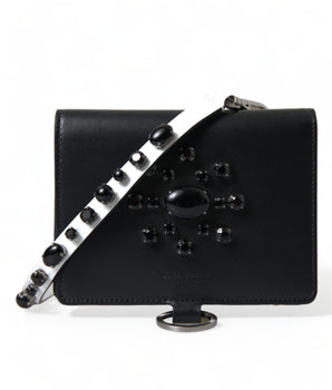 Dolce &amp; Gabbana Black Leather Crystal Embellished Card Holder Wallet