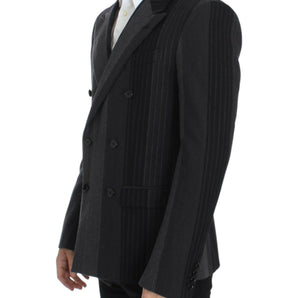 Dolce &amp; Gabbana Elegant Gray Striped Wool Slim Blazer