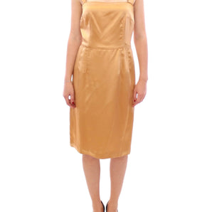 Dolce & Gabbana Elegant Bronze Silk Knee-Length Sheath Dress