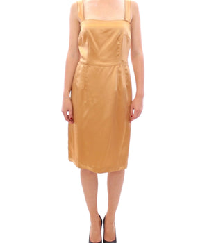 Dolce & Gabbana Elegant Bronze Silk Knee-Length Sheath Dress Dolce & Gabbana 