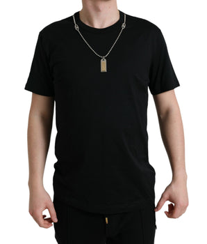 Dolce & Gabbana Black Cotton Dog Tag Round Neck T-shirt