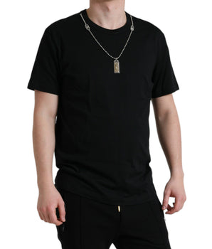 Dolce & Gabbana Black Cotton Dog Tag Round Neck T-shirt