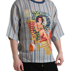 Dolce & Gabbana Elegant Linen T-Shirt with AGOSTO Motif