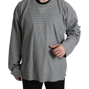 Dolce & Gabbana Elegant Gray Striped Silk Crewneck Pullover