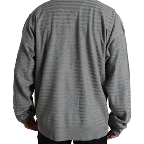 Dolce &amp; Gabbana Elegant Gray Striped Silk Crewneck Pullover