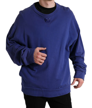 Dolce & Gabbana Royal Blue Cotton Crewneck Pullover Sweater