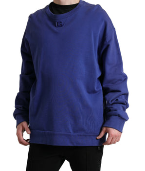 Dolce & Gabbana Royal Blue Cotton Crewneck Pullover Sweater