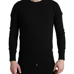 Dolce &amp; Gabbana Elegant Black Cotton Crewneck Pullover Sweater