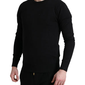 Dolce &amp; Gabbana Elegant Black Cotton Crewneck Pullover Sweater