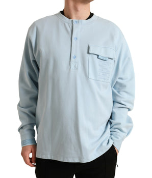 Dolce & Gabbana Light Blue Cotton Buttoned Pullover Sweater