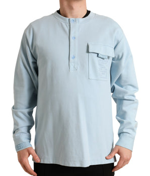 Dolce & Gabbana Light Blue Cotton Buttoned Pullover Sweater