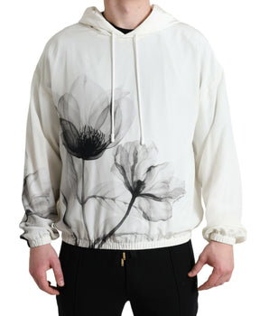Dolce &amp; Gabbana White Floral Print Hooded Pullover Sweater