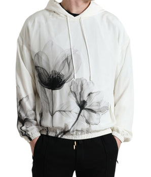 Dolce &amp; Gabbana White Floral Print Hooded Pullover Sweater