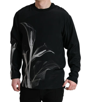 Dolce & Gabbana Black Floral Print Crewneck Pullover Sweater