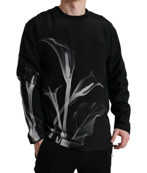Dolce & Gabbana Black Floral Print Crewneck Pullover Sweater