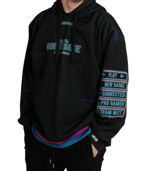 Dolce & Gabbana Black Logo Print Hooded Sweatshirt Sweater