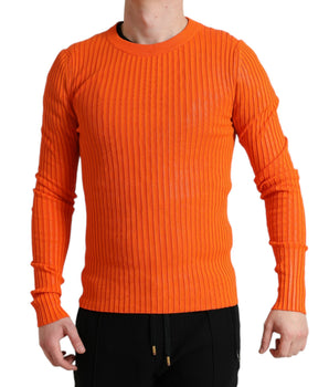 Dolce & Gabbana Orange Knitted Crewneck Men Pullover Sweater