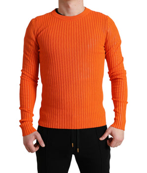 Dolce & Gabbana Orange Knitted Crewneck Men Pullover Sweater