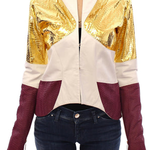 Vladimiro Gioia Elegant Metallic Croc Print Leather Jacket