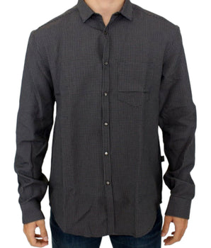 Costume National Chic Gray Checked Casual Linen Blend Shirt Costume National 