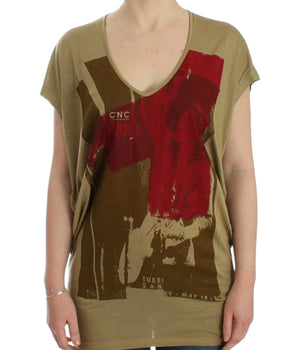 Costume National Chic Green Multicolor Print V-Neck Tee Costume National 