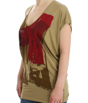 Costume National Chic Green Multicolor Print V-Neck Tee Costume National 