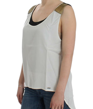 Costume National Elegant Monochrome Sleeveless Top with Gold Accents Costume National 