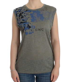 Costume National Chic Sleeveless Gray Top with Blue Detailing Costume National 