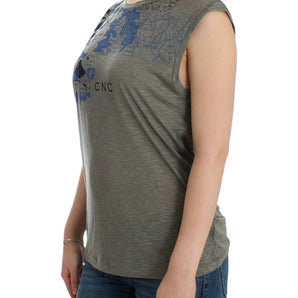 Costume National Chic Top gris sin mangas con detalles azules