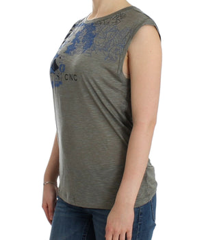 Costume National Chic Sleeveless Gray Top with Blue Detailing Costume National 
