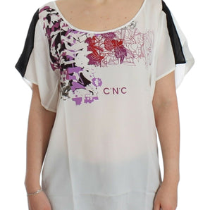 Camiseta con estampado de motivo y cuello en V blanca National Chic personalizada