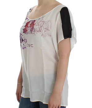 Costume National Chic White V-Neck Motive Print Tee Costume National 