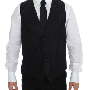 Dolce &amp; Gabbana Elegant Gray Striped Wool Dress Vest