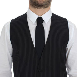 Dolce &amp; Gabbana Elegant Gray Striped Dress Vest