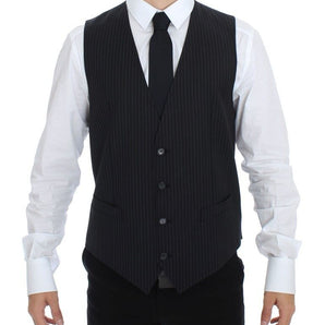 Dolce &amp; Gabbana Elegant Gray Striped Dress Vest