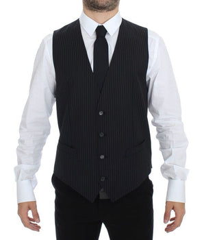 Dolce & Gabbana Elegant Gray Striped Dress Vest Dolce & Gabbana 