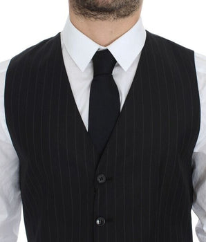 Dolce & Gabbana Chic Black Striped Wool Silk Dress Vest Dolce & Gabbana 