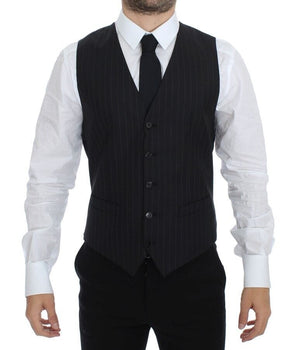 Dolce & Gabbana Chic Black Striped Wool Silk Dress Vest Dolce & Gabbana 
