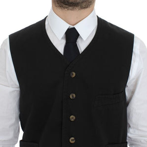 Dolce &amp; Gabbana Elegant Black Cotton Blend Dress Vest