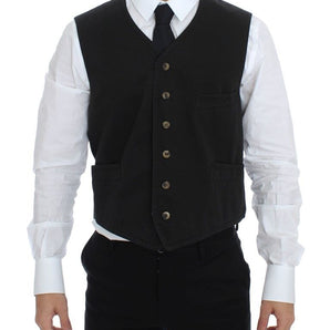 Dolce &amp; Gabbana Elegant Black Cotton Blend Dress Vest